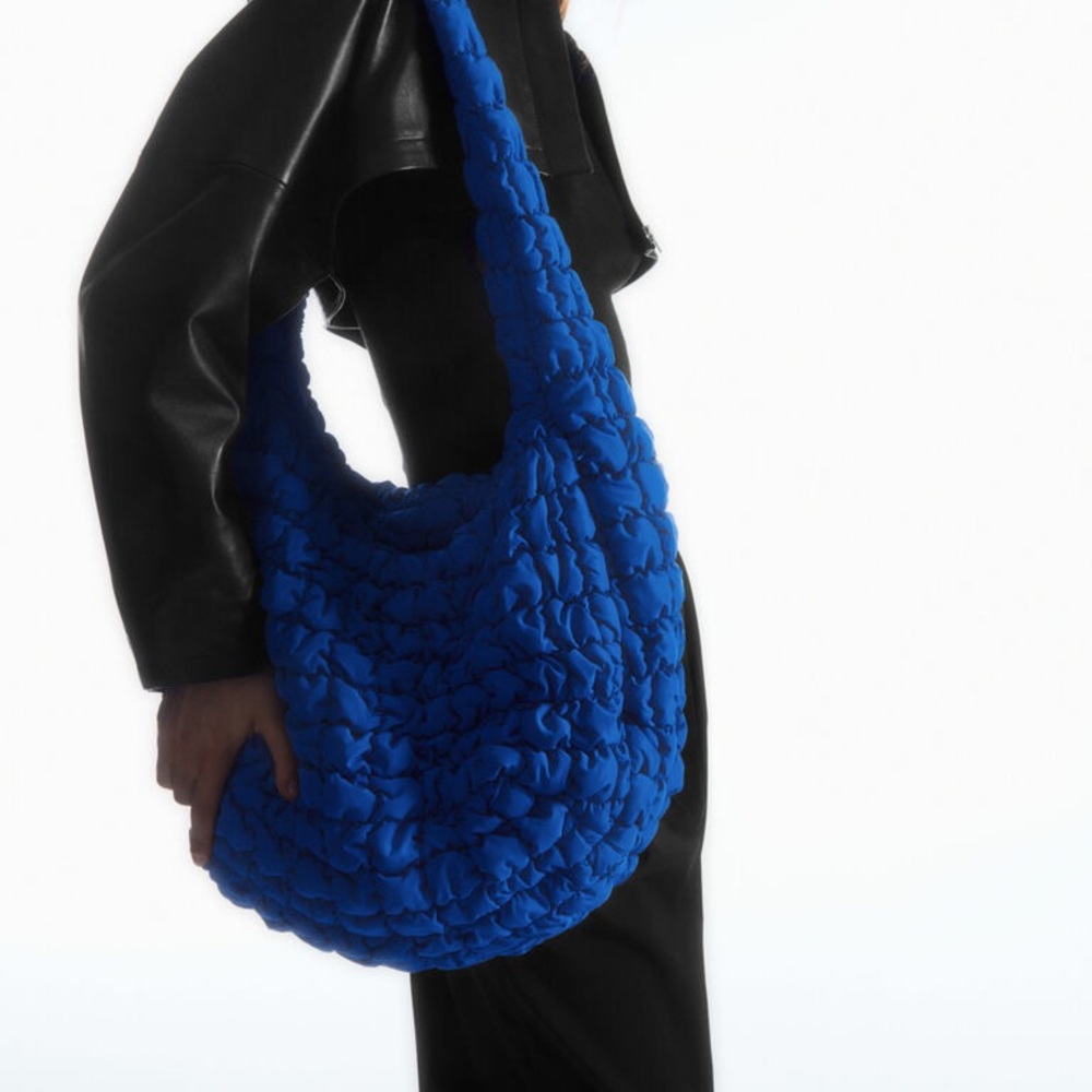 COS oversized quilted crossbody bag blue